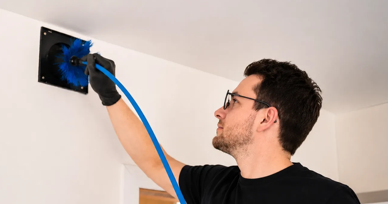 Monteur aan het werk bij een ventilatiekanaal